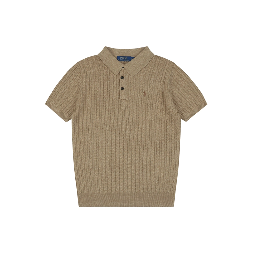 Ralph Lauren Cable Knit Polo T-Shirt Brown Front view