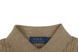 Ralph Lauren Cable Knit Polo T-Shirt Brown Collar