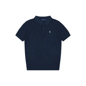 Ralph Lauren Cable Knit Polo T-Shirt Navy Front view