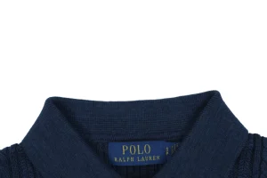 Ralph Lauren Cable Knit Polo T-Shirt Navy Collar