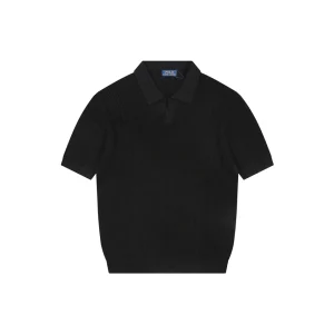 Ralph Lauren Linen Cotton Knit Polo T-Shirt Black Front view