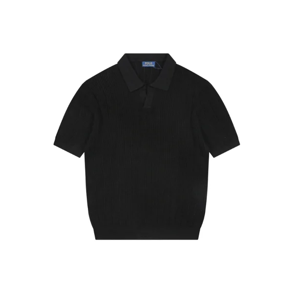 Ralph Lauren Linen Cotton Knit Polo T-Shirt Black Front view