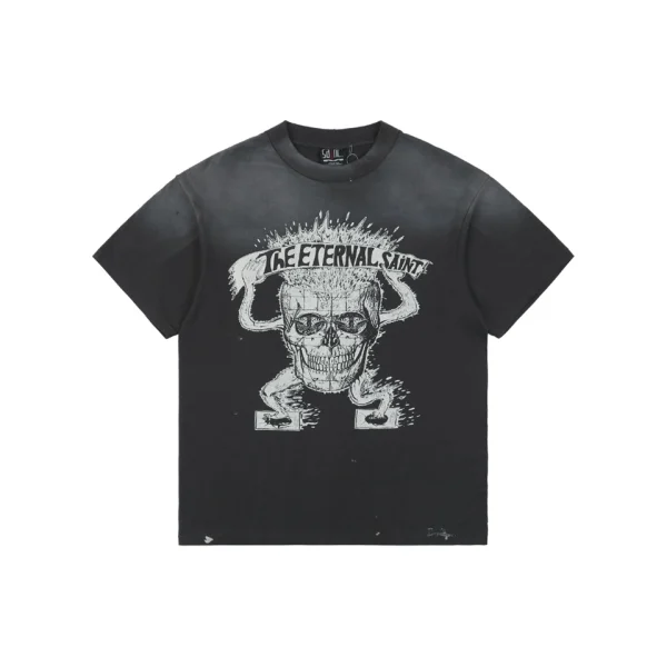 Saint Michael Skull Beetle Vintage Washed Distressed Print T-Shirt Front view