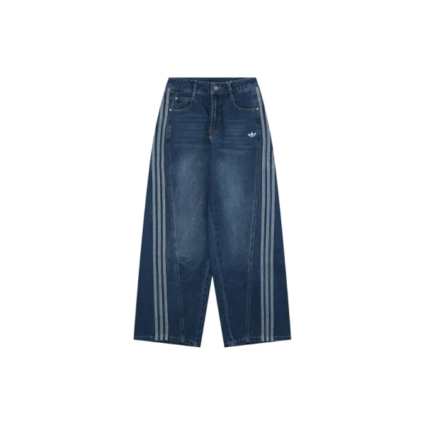 Adidas Originals Three-Stripe Denim Wide-Leg Pants Blue Front view