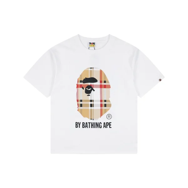 BAPE Plaid Ape Head Graphic T-Shirt White Front view
