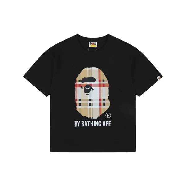 BAPE Plaid Ape Head Graphic T-Shirt Black Front view