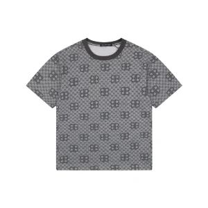 Balenciaga All-Over BB Monogram Jacquard T-Shirt Grey Front view