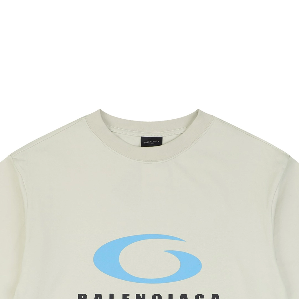 Balenciaga Blue Ring Logo Graphic T-Shirt Beige
