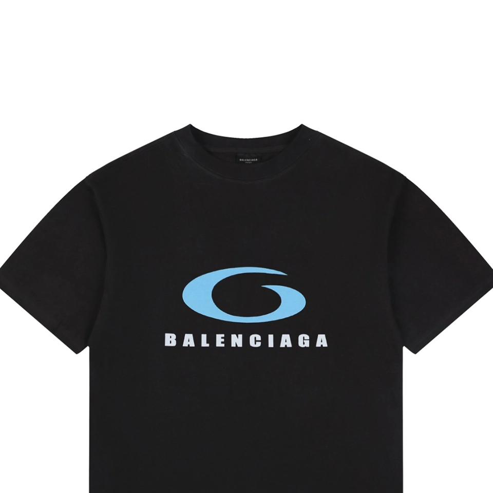 Balenciaga Blue Ring Logo Graphic T-Shirt Black