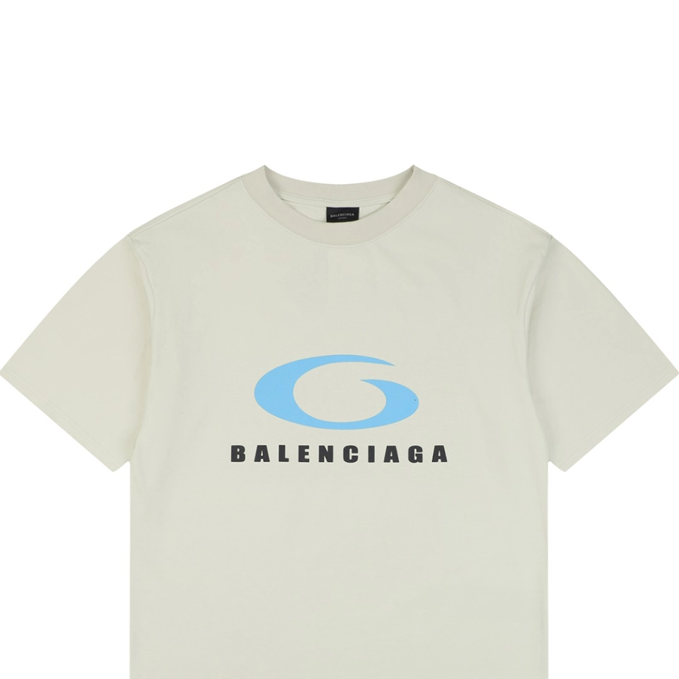 Balenciaga Blue Ring Logo Graphic T-Shirt Beige