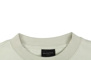 Balenciaga Blue Ring Logo Graphic T-Shirt Beige Collar