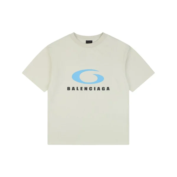 Balenciaga Blue Ring Logo Graphic T-Shirt Beige Front view