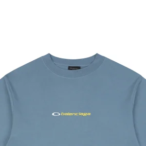 Balenciaga Circle Logo Embroidered Oversized T-Shirt Blue