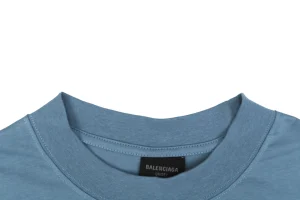 Balenciaga Circle Logo Embroidered Oversized T-Shirt Blue Collar