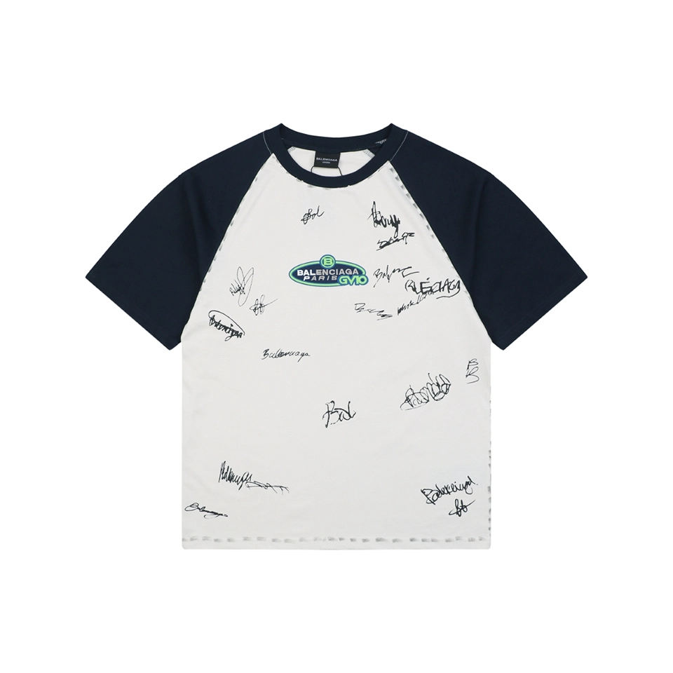 Balenciaga Contrast Raglan Signature T-Shirt White Front view