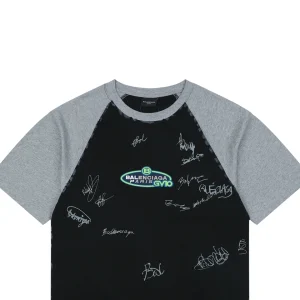 Balenciaga Contrast Raglan Signature T-Shirt Black