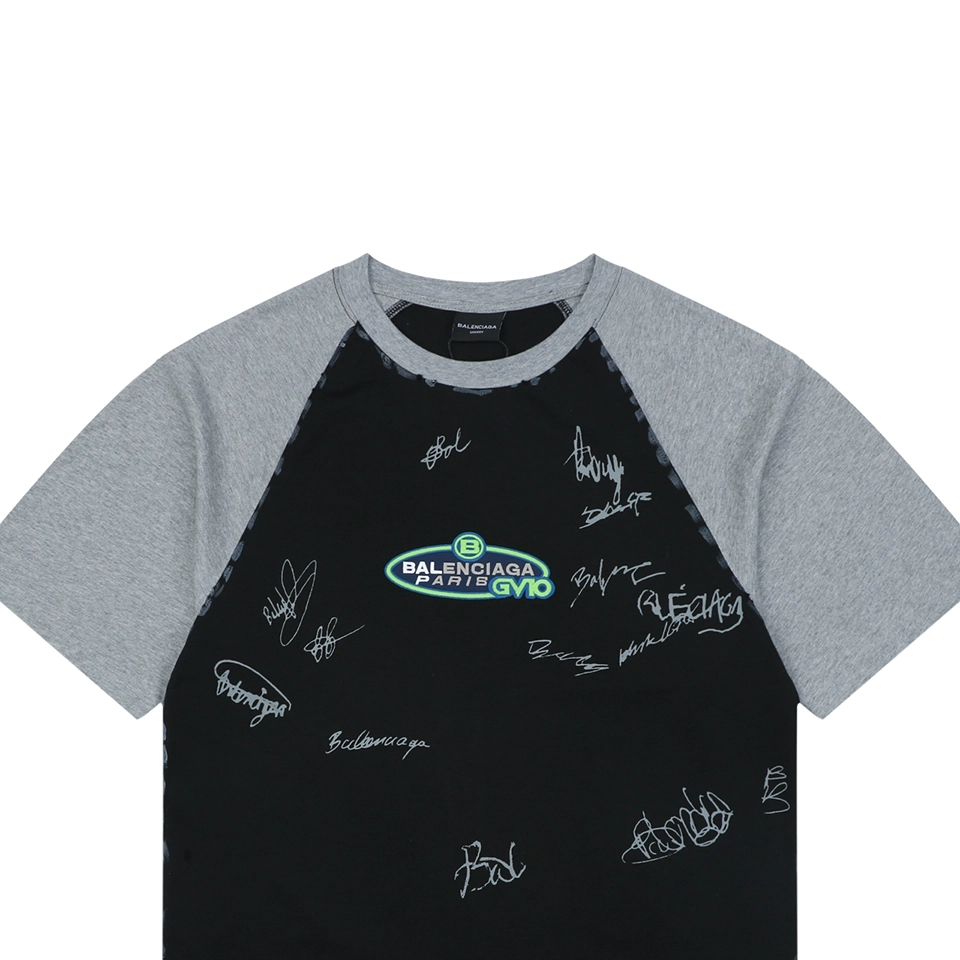 Balenciaga Contrast Raglan Signature T-Shirt Black