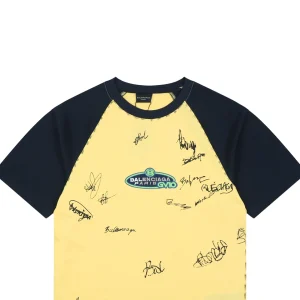 Balenciaga Contrast Raglan Signature T-Shirt Yellow
