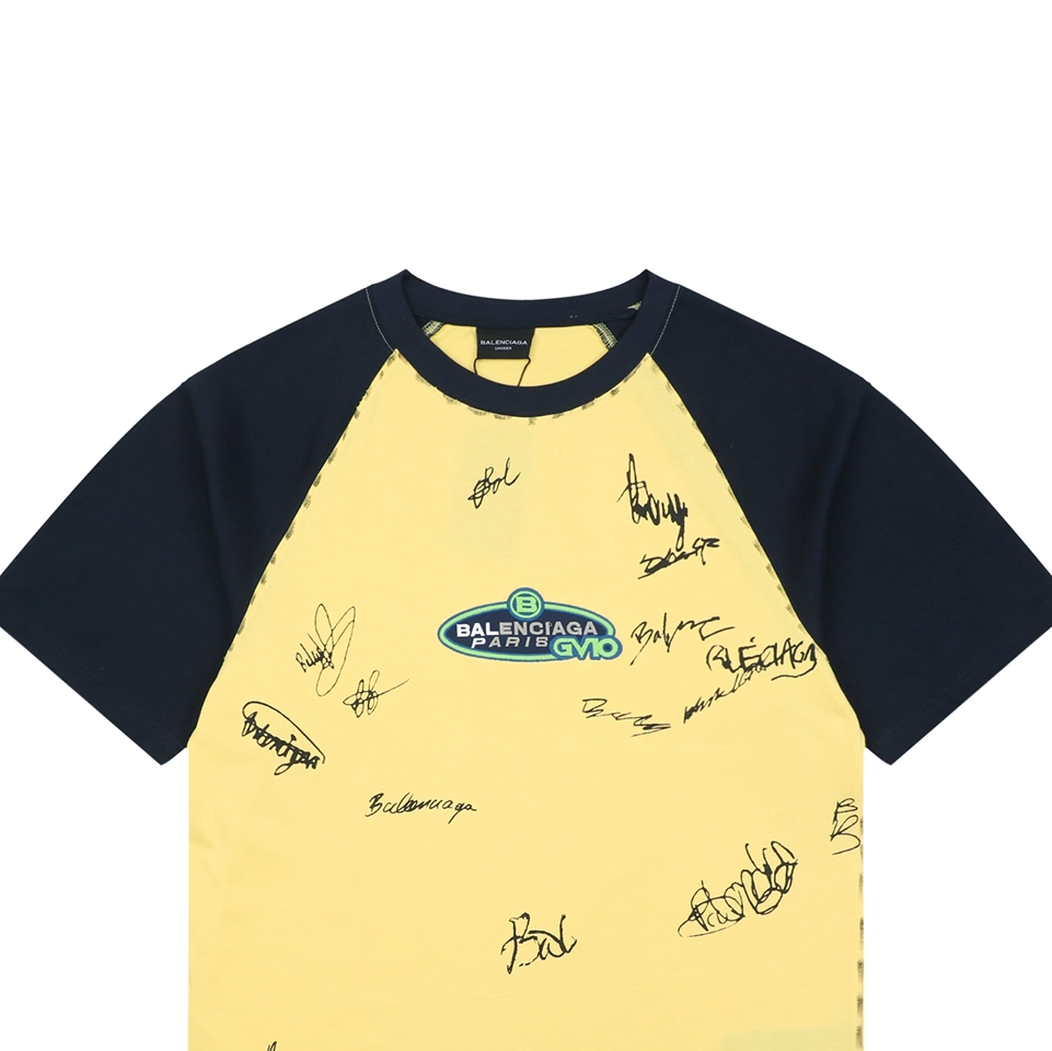 Balenciaga Contrast Raglan Signature T-Shirt Yellow