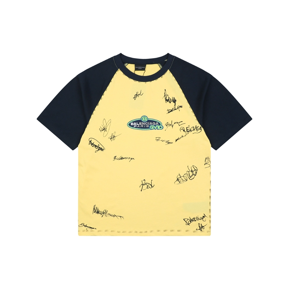 Balenciaga Contrast Raglan Signature T-Shirt Yellow Front view
