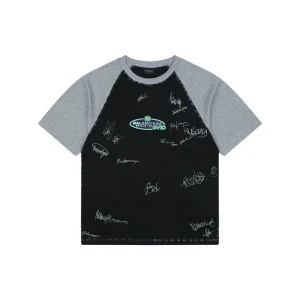Balenciaga Contrast Raglan Signature T-Shirt Black Front view