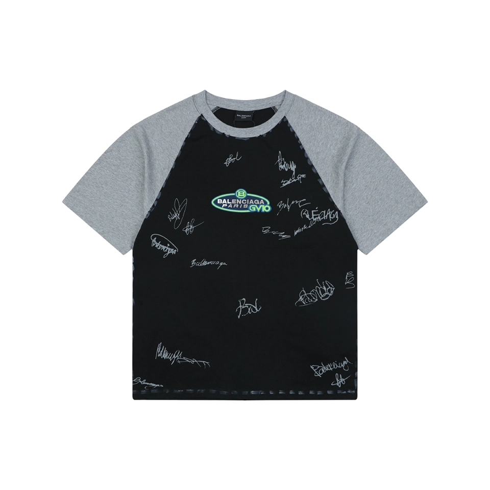 Balenciaga Contrast Raglan Signature T-Shirt Black Front view