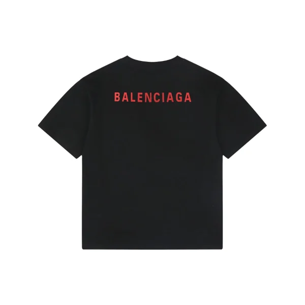 Balenciaga Front & Back Logo Embroidered Washed T-Shirt Red Back view