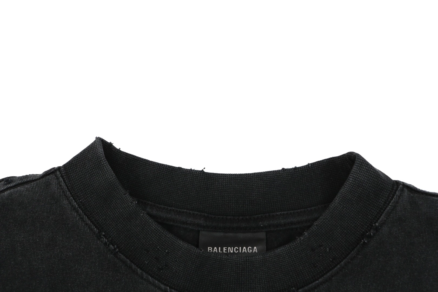 Balenciaga Vintage Tape Logo Graphic T-Shirt Collar