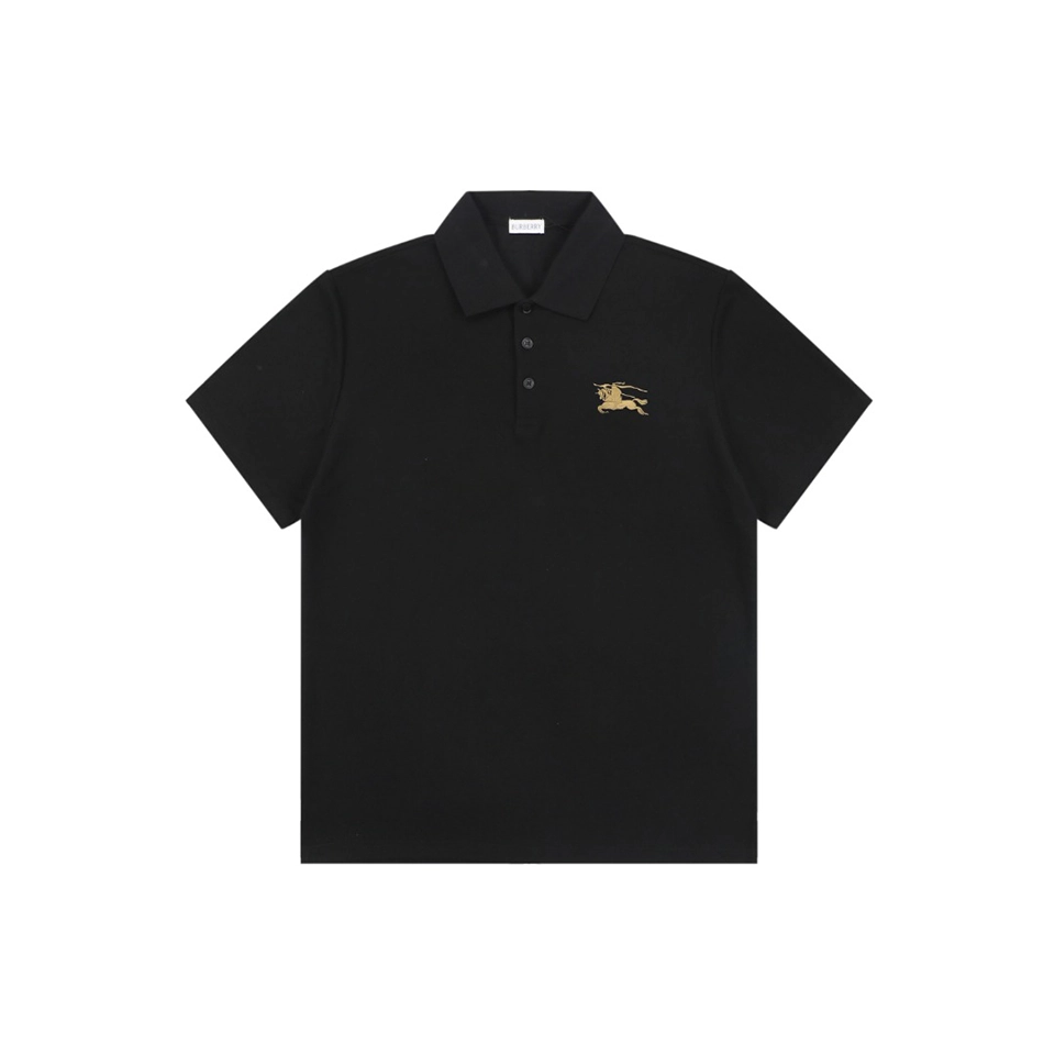 Burberry Equestrian Knight Embroidered Polo T-Shirt Black Front view