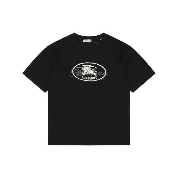 Burberry Equestrian Knight Signature Embroidered T-Shirt Black Front view