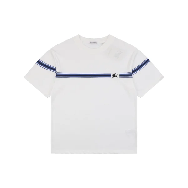Burberry Stripe Equestrian Knight T-Shirt White Front view