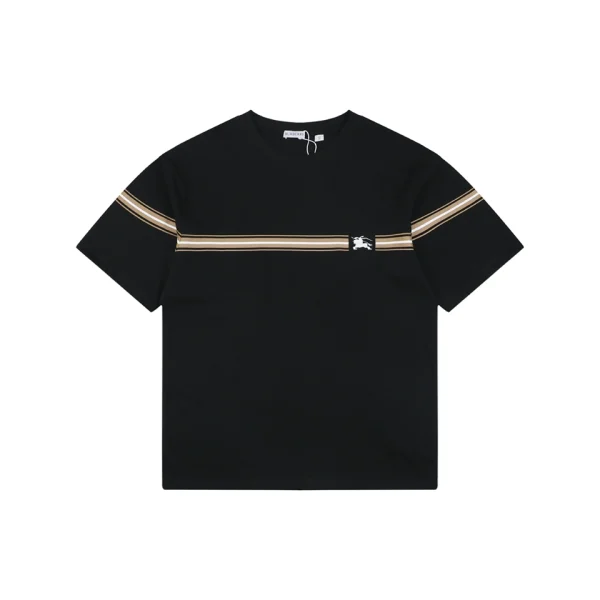 Burberry Stripe Equestrian Knight T-Shirt Black Front view
