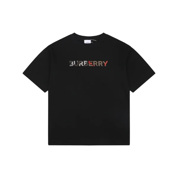 Burberry Stripe Logo Embroidered Oversized T-Shirt Black Front view