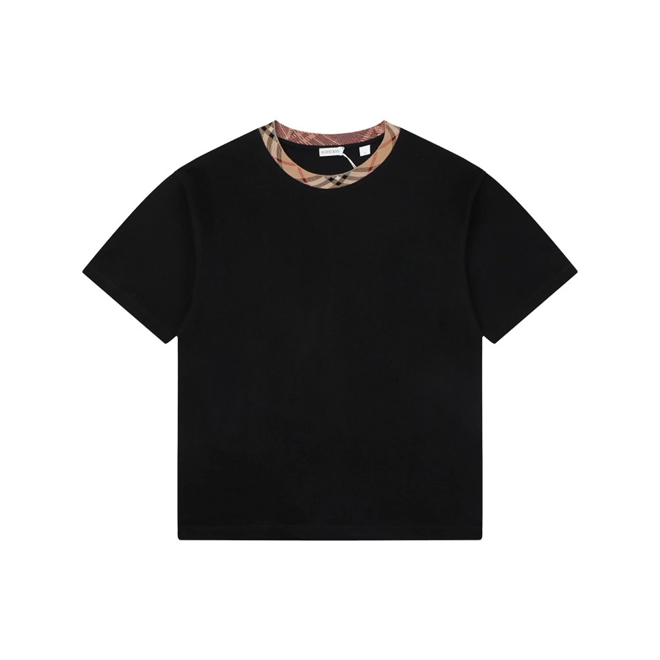 Burberry Vintage Check Rib Collar T-Shirt Black Front view
