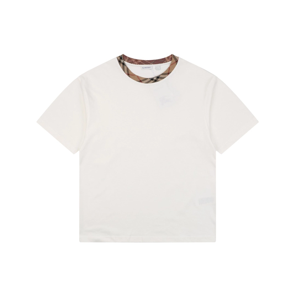 Burberry Vintage Check Rib Collar T-Shirt White Front view