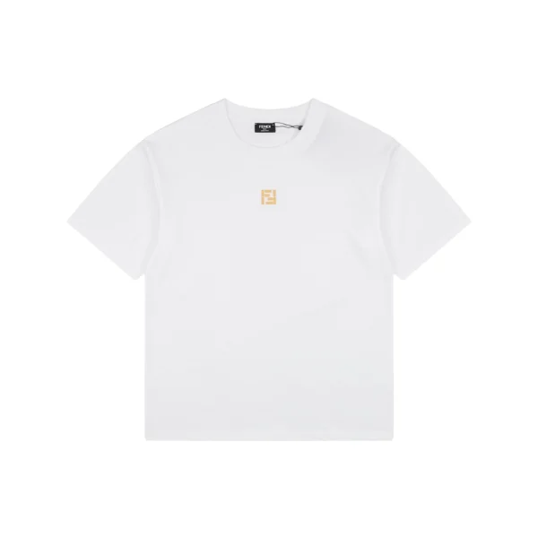 Fendi FF Gold Embroidered T-Shirt White Front view