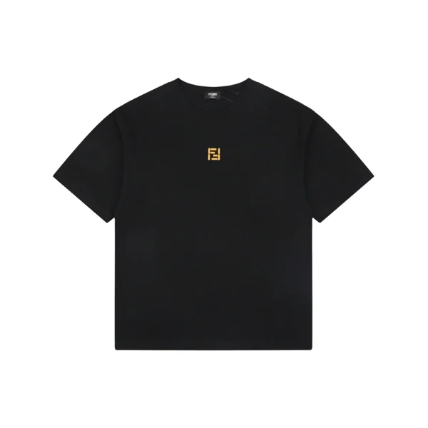 Fendi FF Gold Embroidered T-Shirt Black Front view