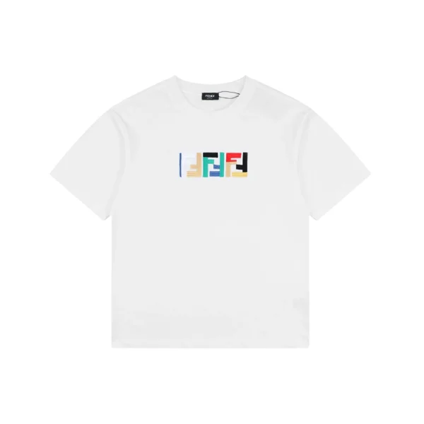 Fendi Multicolor FF Embroidered Heavyweight T-Shirt White Front view