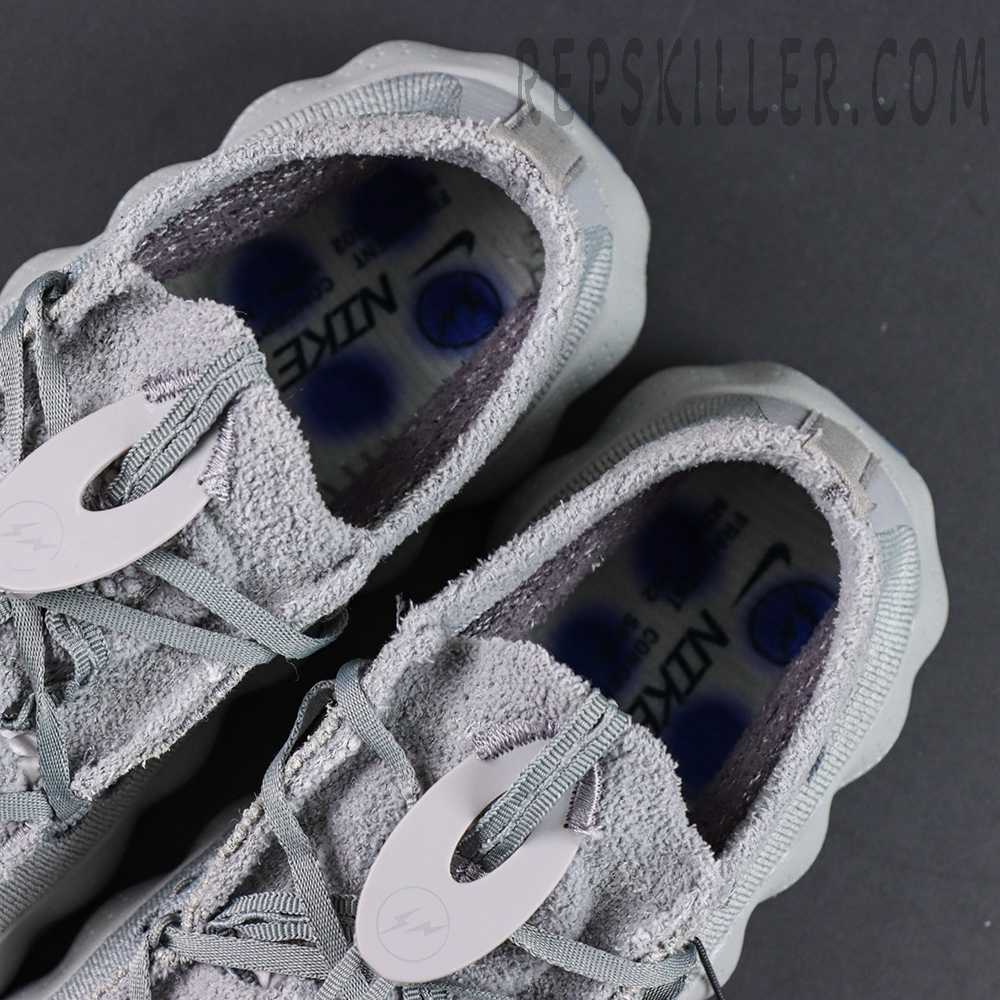 Fragment Design x Nike Mind 002 Flyknit “Particle Grey” collar and insole detail with soft terry lining and visible blue cushioning pods