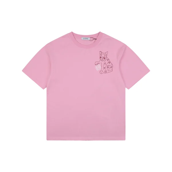 Loewe Anagram Cat Embroidered T-Shirt Pink Front view
