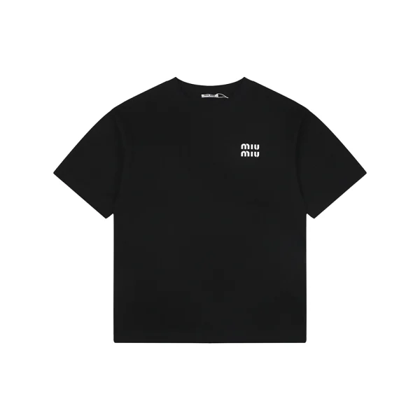 Miu Miu Double-Line Logo Print T-Shirt Black Front view