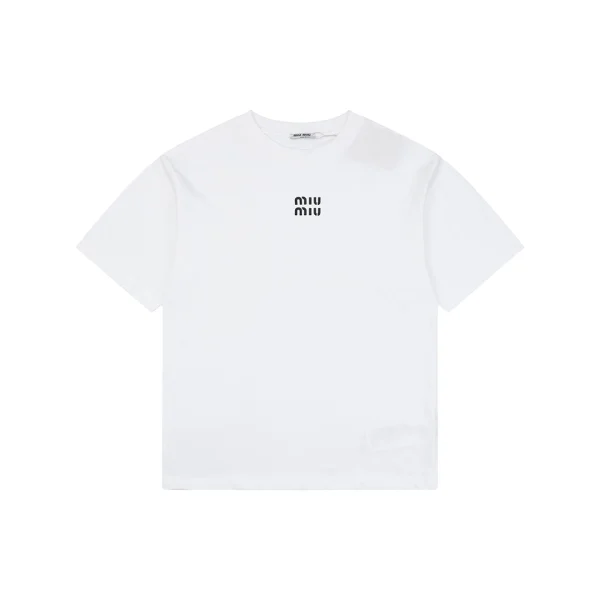 Miu Miu Double-Line Logo T-Shirt White Front view