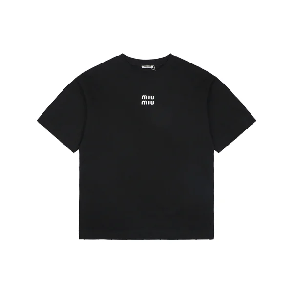 Miu Miu Double-Line Logo T-Shirt Black Front view