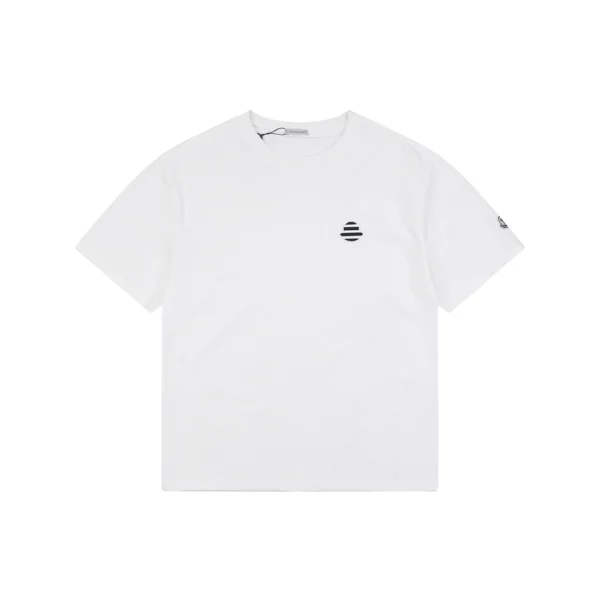 Moncler Mini Stripe Logo Embroidered T-Shirt White Front view