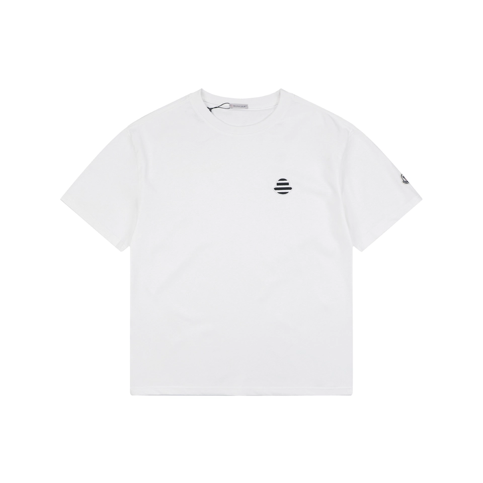 Moncler Mini Stripe Logo Embroidered T-Shirt White Front view