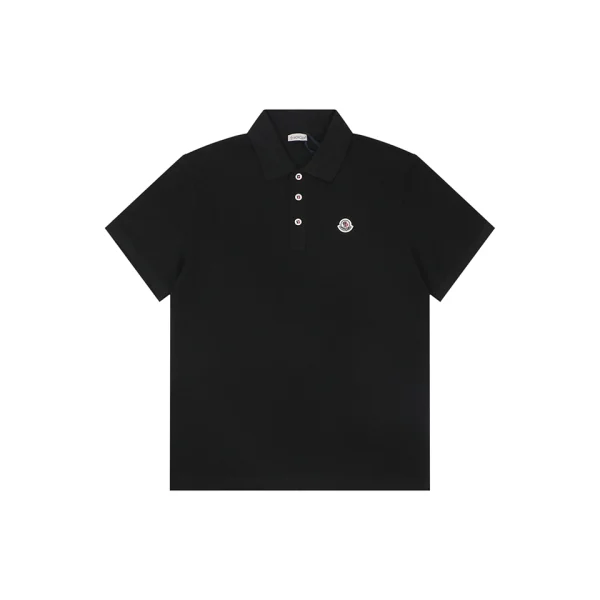 Moncler Signature Badge Button Polo T-Shirt Black Front view