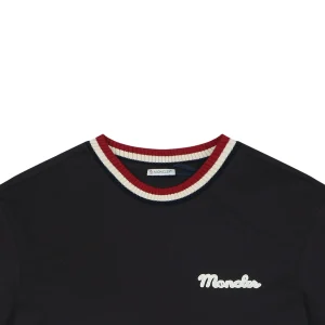 Moncler Striped Collar Embroidered Logo T-Shirt Black