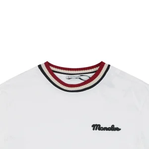 Moncler Striped Collar Embroidered Logo T-Shirt White