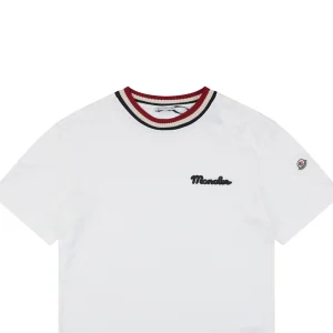 Moncler Striped Collar Embroidered Logo T-Shirt White