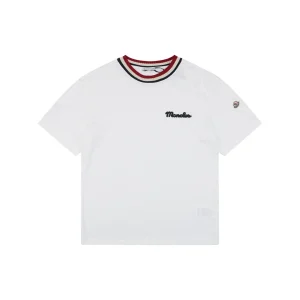 Moncler Striped Collar Embroidered Logo T-Shirt White Front view